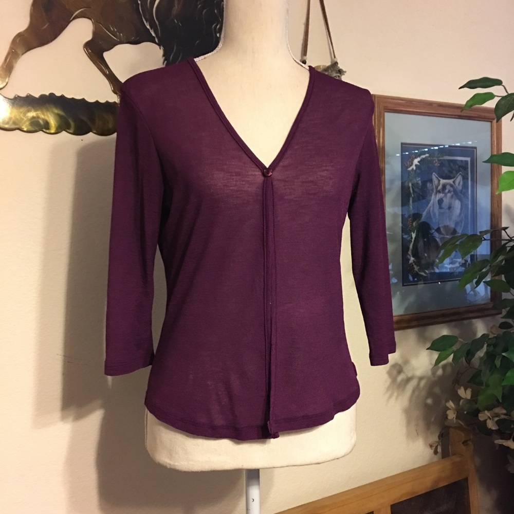 Charlotte Russe boysenberry Sheer Button Top L